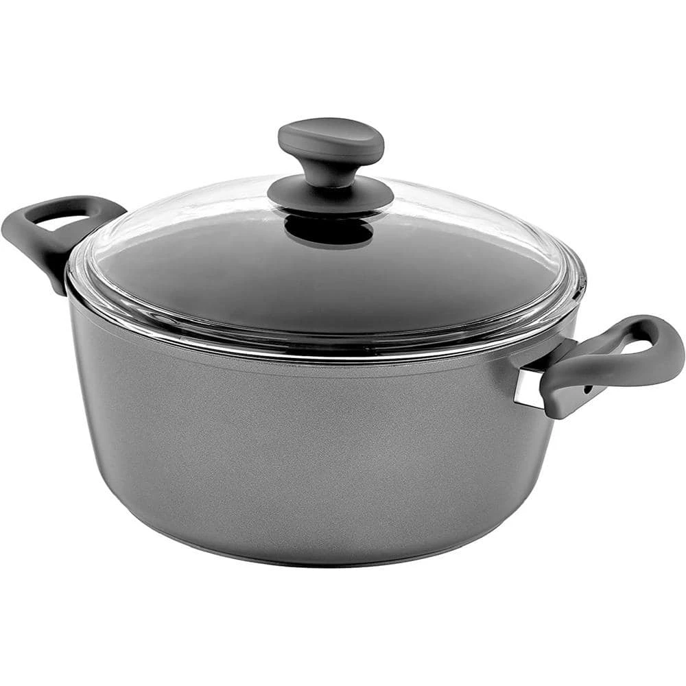 6 qt. Titanium coated Aluminum Non-Stick Stock Pot in Gray with Glass Lid by CONTEXT
