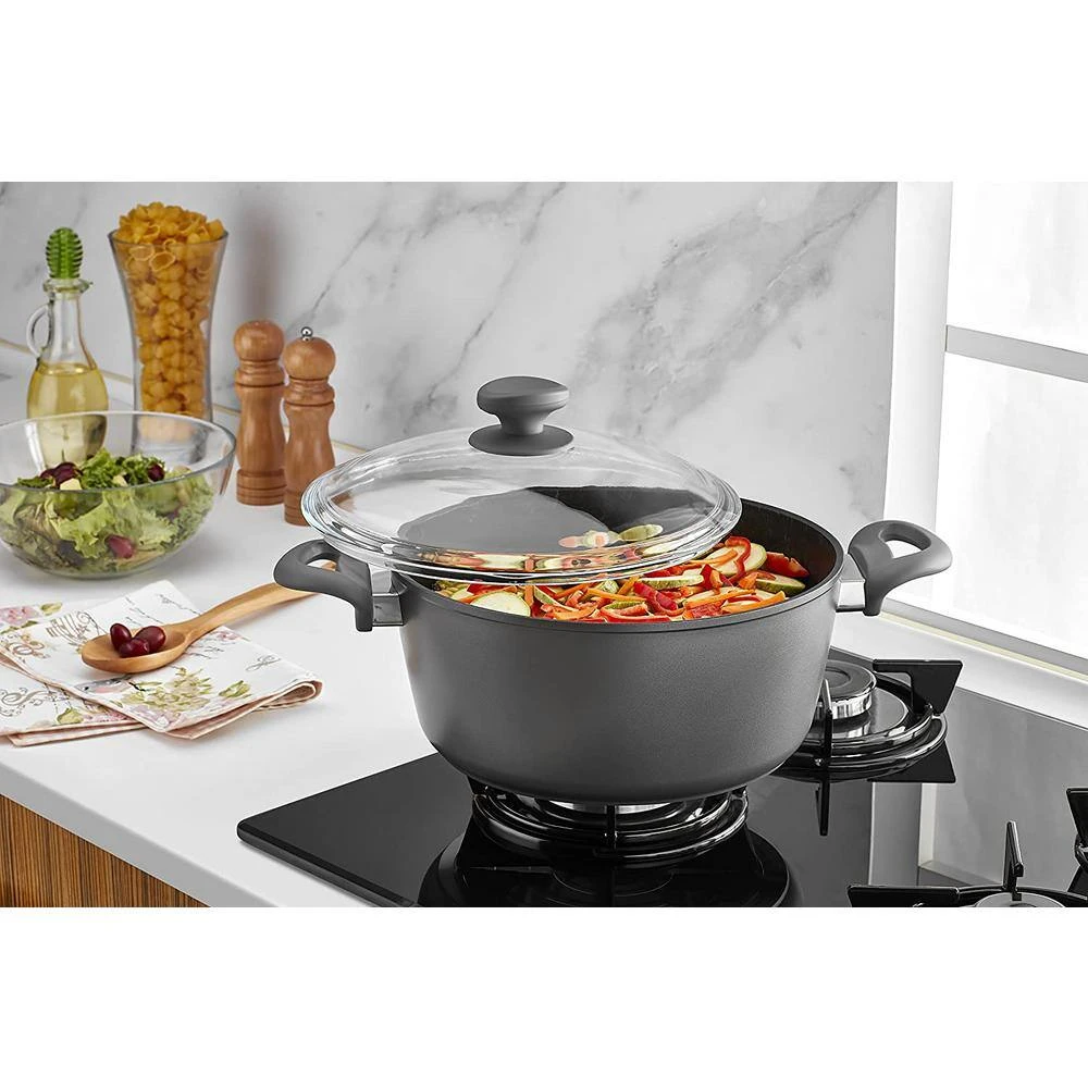 6 qt. Titanium coated Aluminum Non-Stick Stock Pot in Gray with Glass Lid by CONTEXT - Image 2