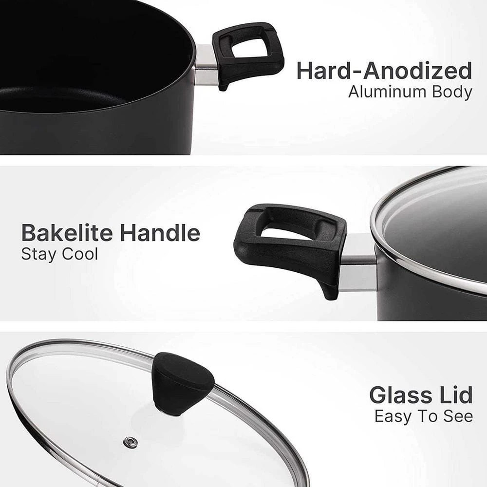 4.94 Qt. Hard-Anodized Aluminum Nonstick Stock Pot in Black with Lid by EPPMO - Image 5
