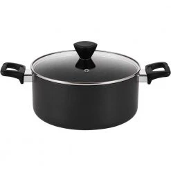 4.94 Qt. Hard-Anodized Aluminum Nonstick Stock Pot in Black with Lid by EPPMO