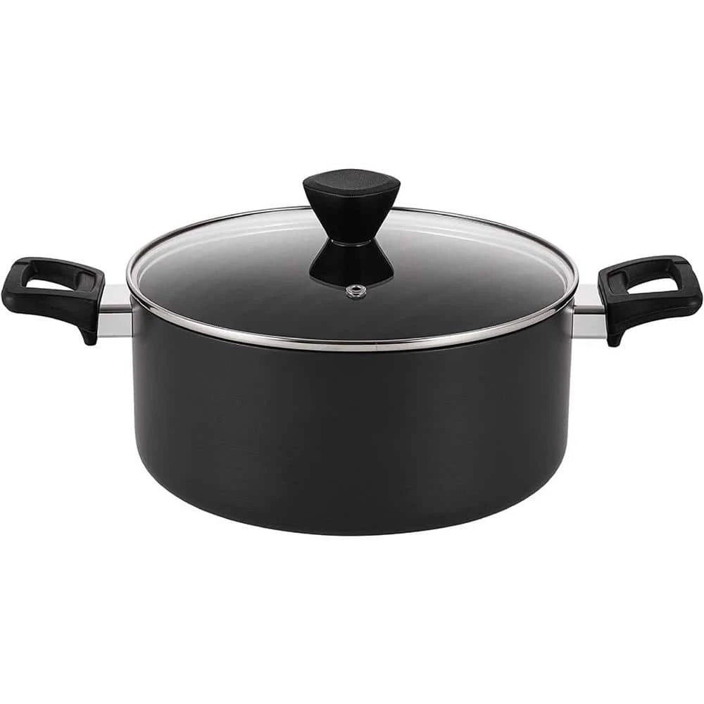 4.94 Qt. Hard-Anodized Aluminum Nonstick Stock Pot in Black with Lid by EPPMO