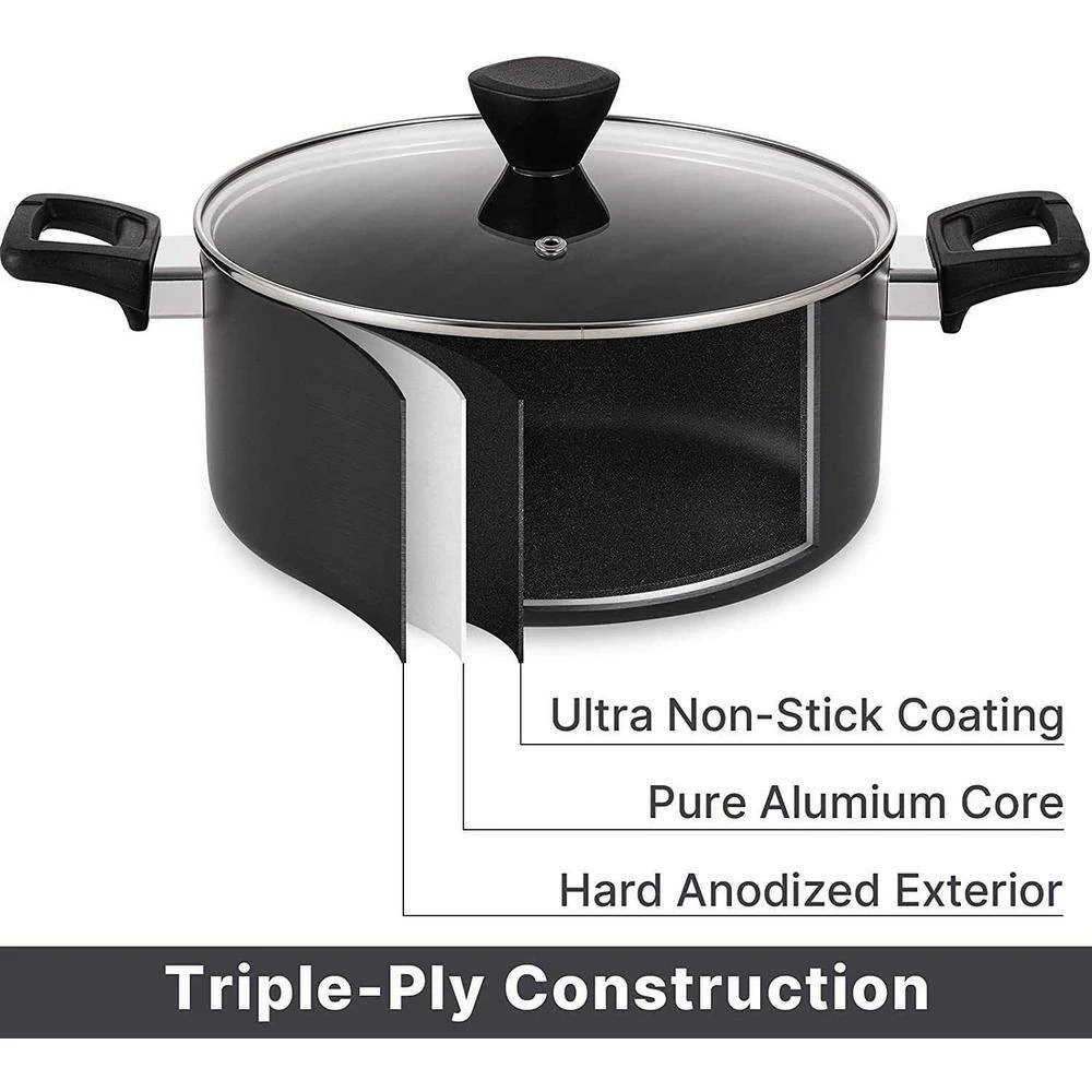 4.94 Qt. Hard-Anodized Aluminum Nonstick Stock Pot in Black with Lid by EPPMO - Image 3