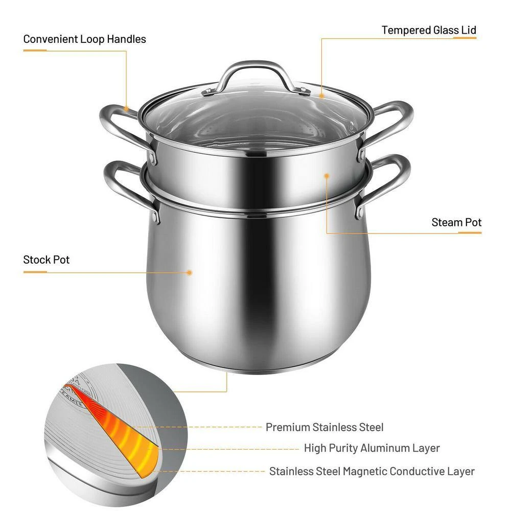 4.2 qt. Stainless Steel Stock Pot with 2 qt. Steamer Insert and Lid by WELLFOR - Image 5