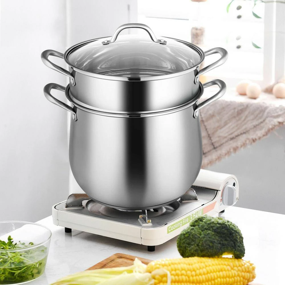 4.2 qt. Stainless Steel Stock Pot with 2 qt. Steamer Insert and Lid by WELLFOR - Image 9