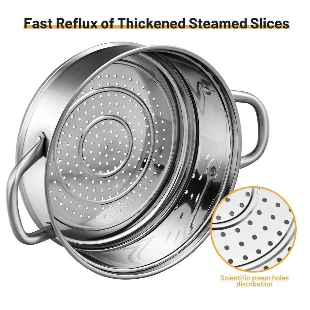 4.2 qt. Stainless Steel Stock Pot with 2 qt. Steamer Insert and Lid by WELLFOR - Image 4