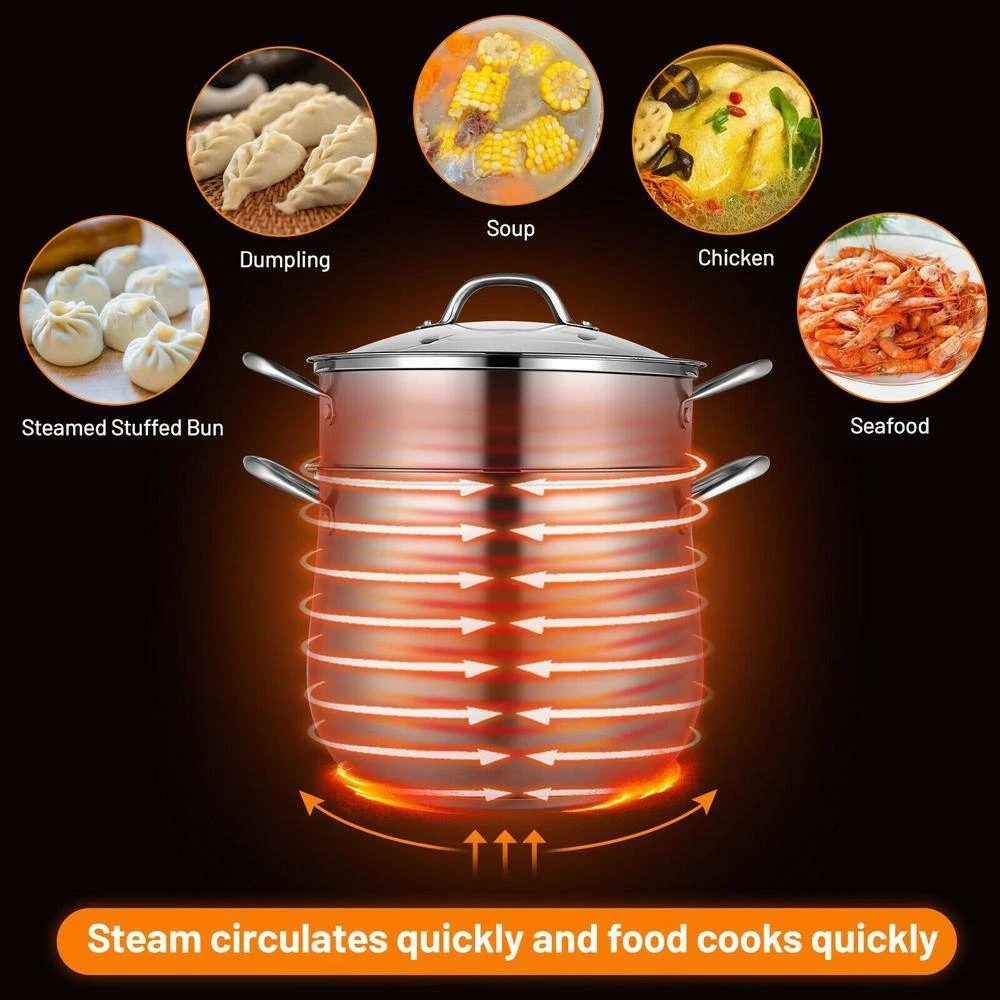 4.2 qt. Stainless Steel Stock Pot with 2 qt. Steamer Insert and Lid by WELLFOR - Image 8