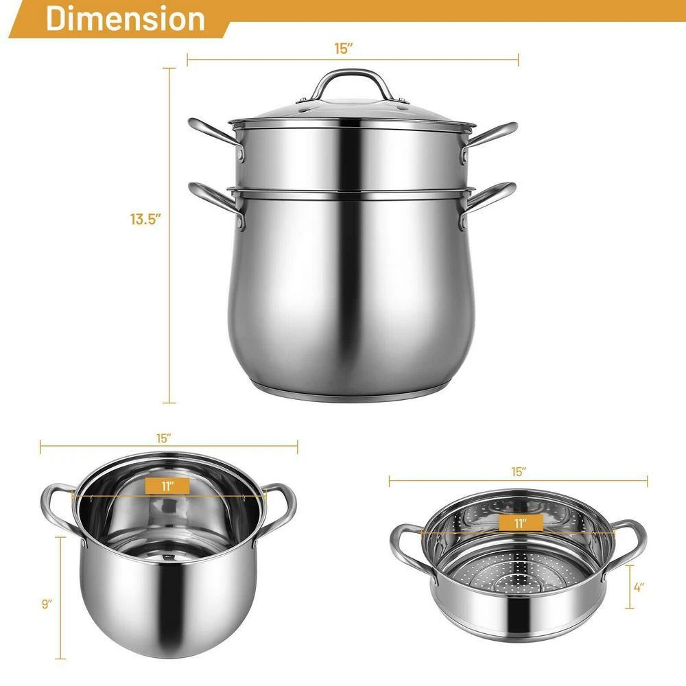 4.2 qt. Stainless Steel Stock Pot with 2 qt. Steamer Insert and Lid by WELLFOR - Image 3