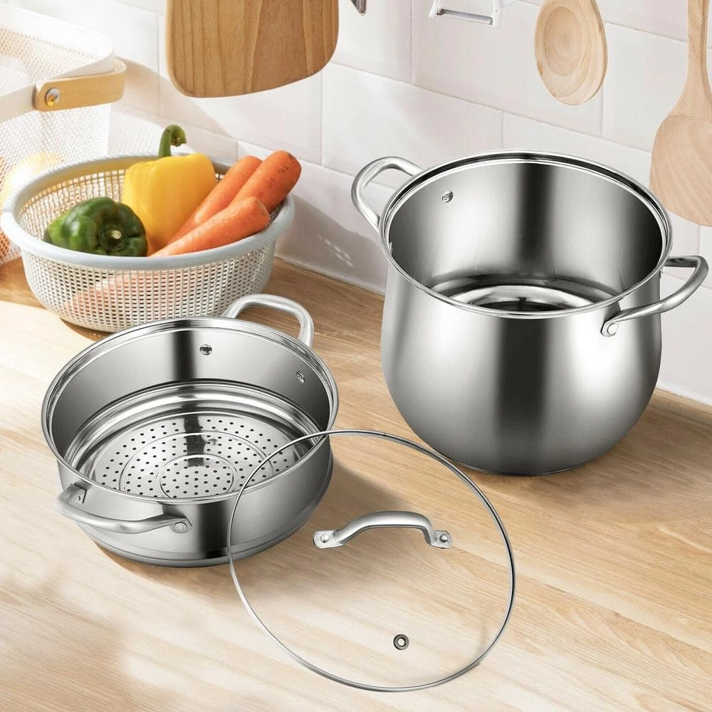 4.2 qt. Stainless Steel Stock Pot with 2 qt. Steamer Insert and Lid by WELLFOR - Image 2