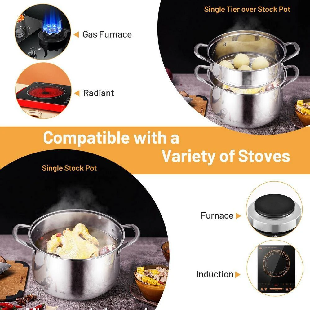 4.2 qt. Stainless Steel Stock Pot with 2 qt. Steamer Insert and Lid by WELLFOR - Image 7