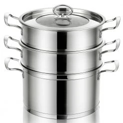 5.2 qt. Stainless Steel Soup Pot with 2-tier 2.3 qt. Steamer Inserts and Lid by WELLFOR