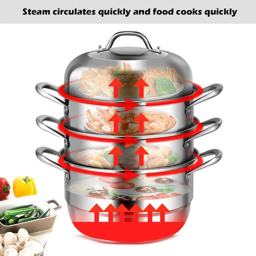 3-Tier 11.6 qt. Stainless Steel Steamer Insert Saucepot with Lid by ANGELES HOME - Image 5