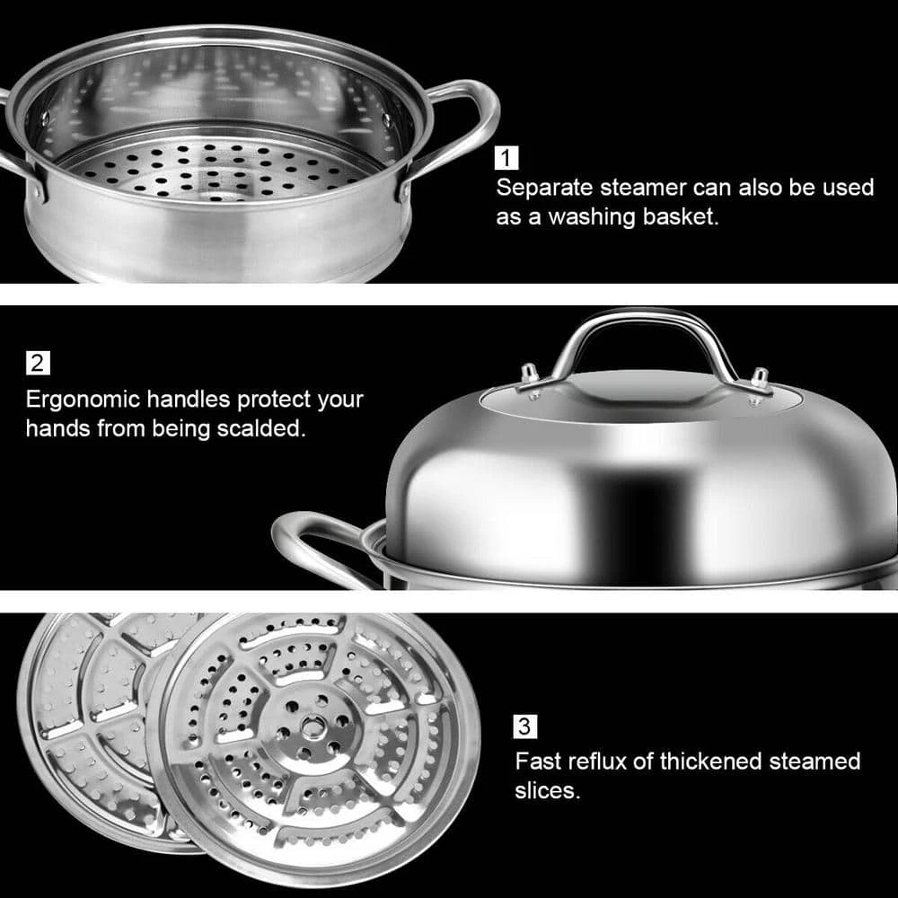 3-Tier 11.6 qt. Stainless Steel Steamer Insert Saucepot with Lid by ANGELES HOME - Image 9