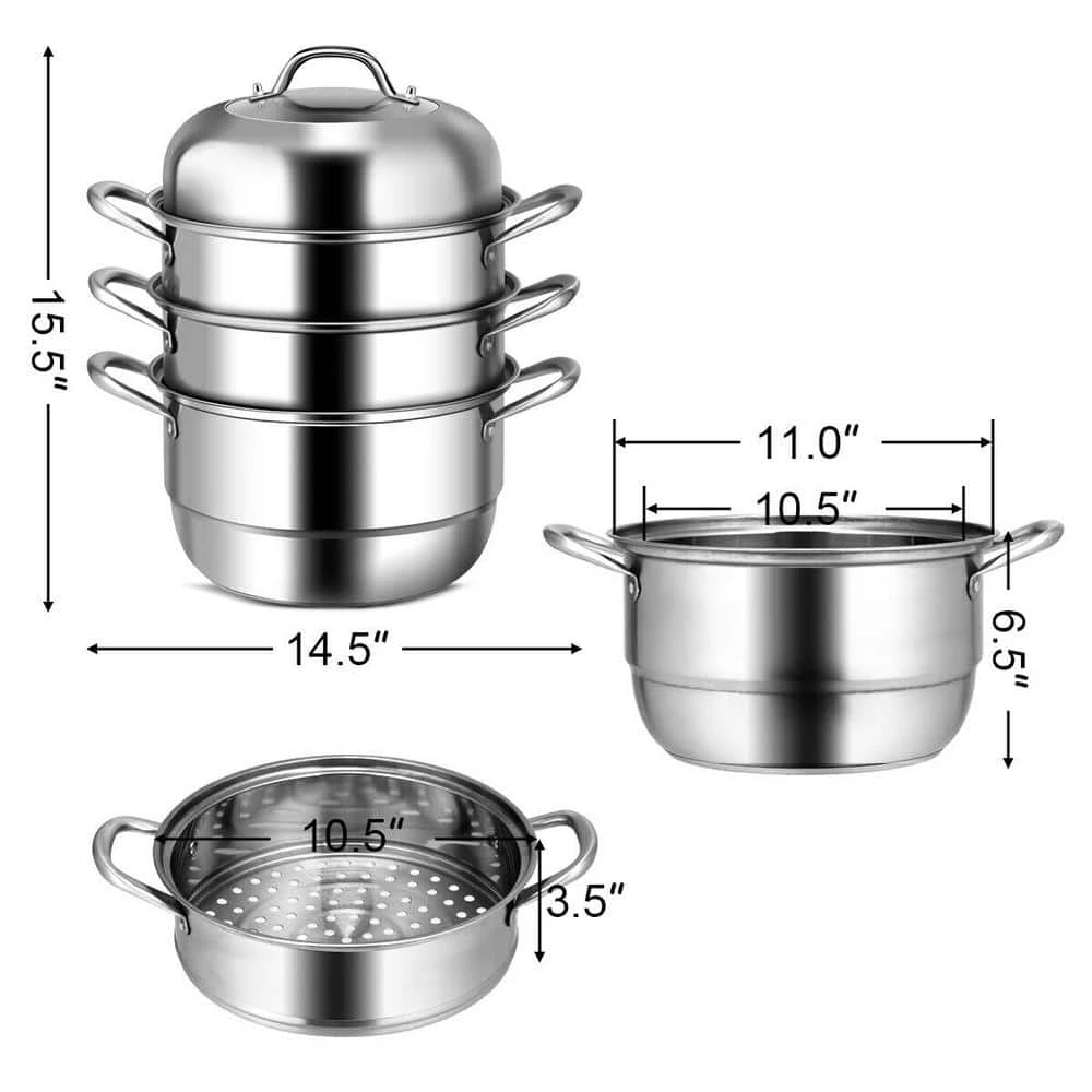 3-Tier 11.6 qt. Stainless Steel Steamer Insert Saucepot with Lid by ANGELES HOME - Image 6