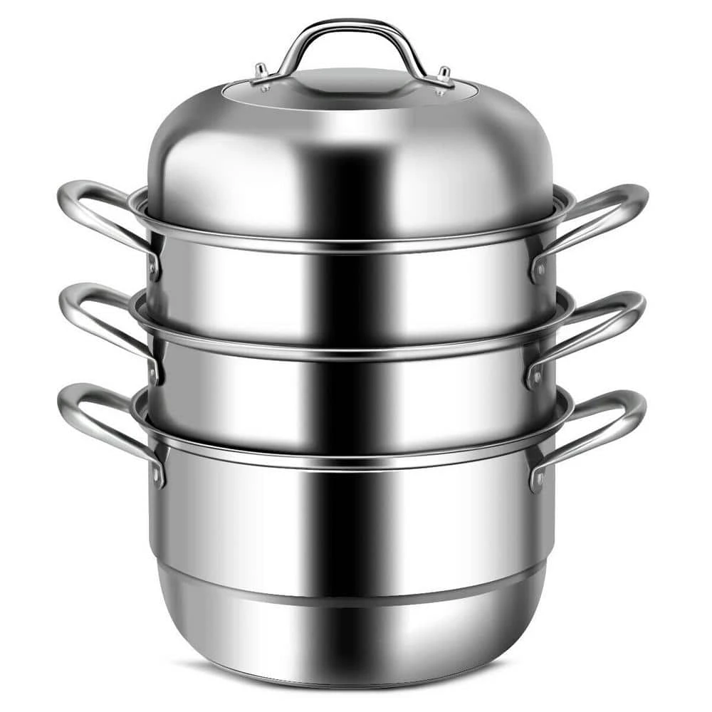 3-Tier 11.6 qt. Stainless Steel Steamer Insert Saucepot with Lid by ANGELES HOME
