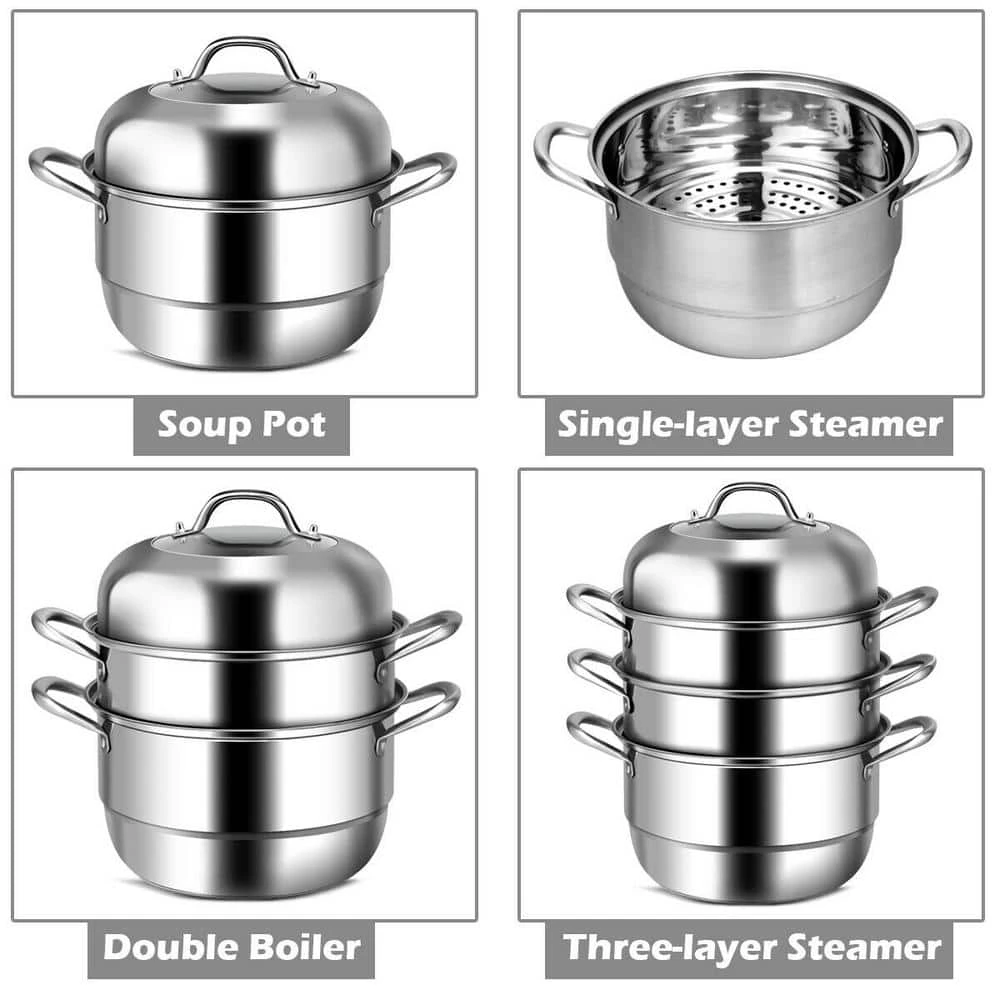 3-Tier 11.6 qt. Stainless Steel Steamer Insert Saucepot with Lid by ANGELES HOME - Image 3