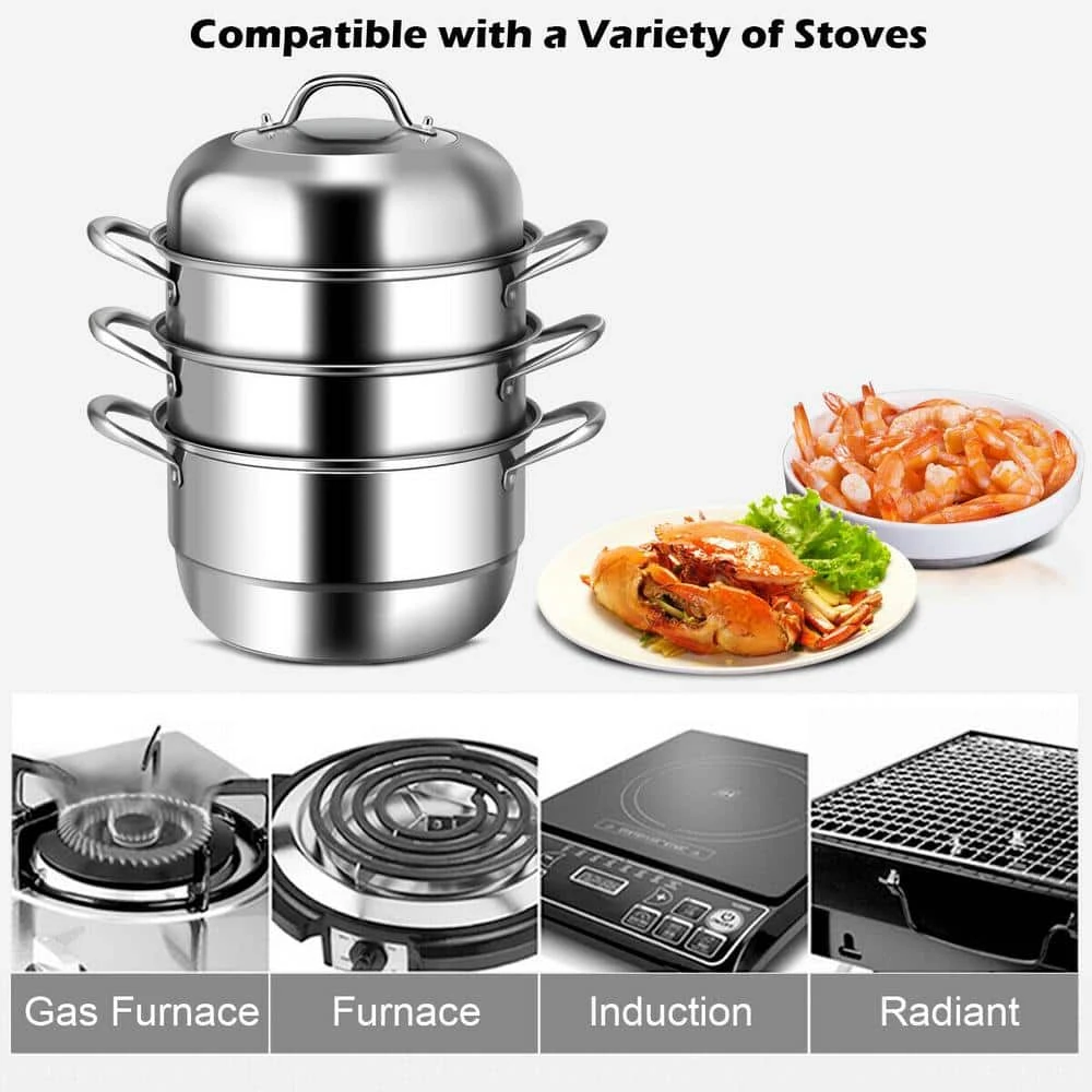 3-Tier 11.6 qt. Stainless Steel Steamer Insert Saucepot with Lid by ANGELES HOME - Image 8