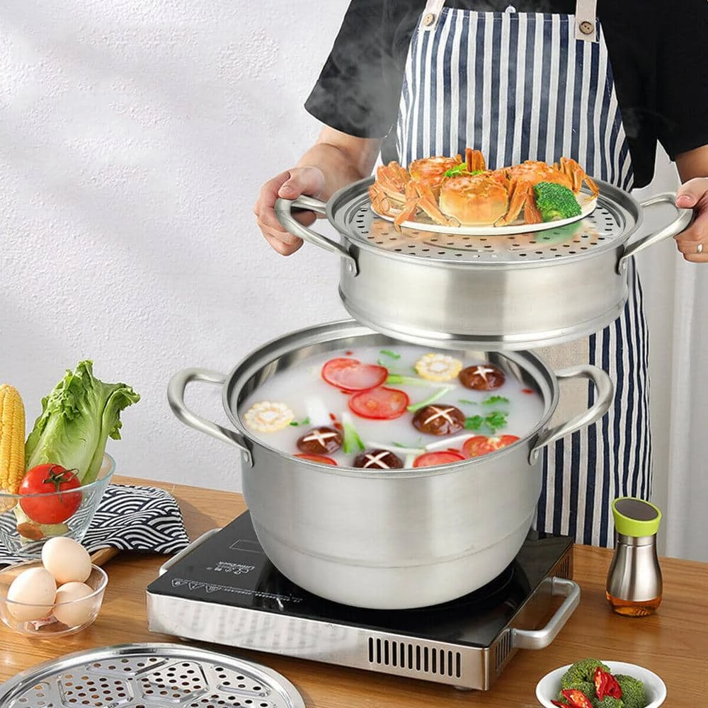 3-Tier 11.6 qt. Stainless Steel Steamer Insert Saucepot with Lid by ANGELES HOME - Image 2