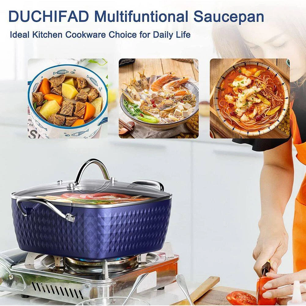 4.22 qt. Blue Ceramics Cooking Soup Pot Small Square Nonstick Soup Pot with Lid by cadeninc - Image 7