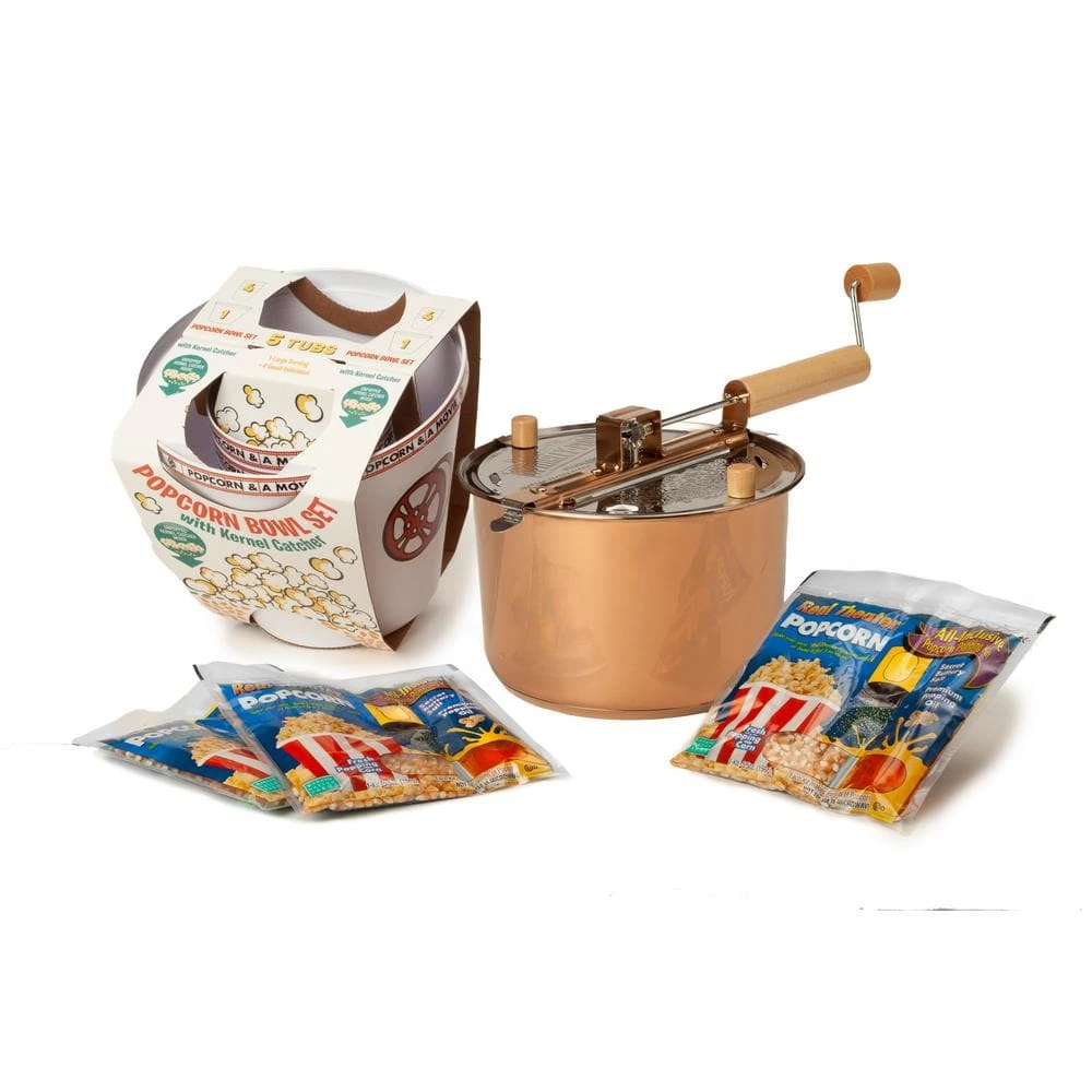 6 qt. Copper Plated Stainless Steel Stovetop Popcorn Popper with 3-Popping Kits and Bucket 5-Piece Set by Whirley-Pop