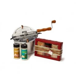 6 qt. Aluminum Stovetop Popcorn Popper with Festive and Savory Popcorn Essentials Set by Whirley-Pop