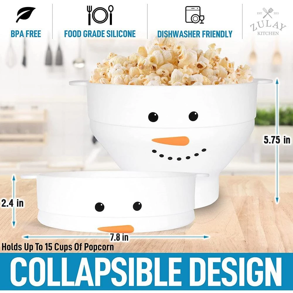 Zulay 3.75 qt. Make 15-Cups Durable Silicone Snowman Design Popcorn Popper by Zulay Kitchen - Image 2