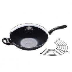 Nonstick 4.9 Qt. Wok with Lid and 11.8 in. Tempura Rack by Swiss Diamond