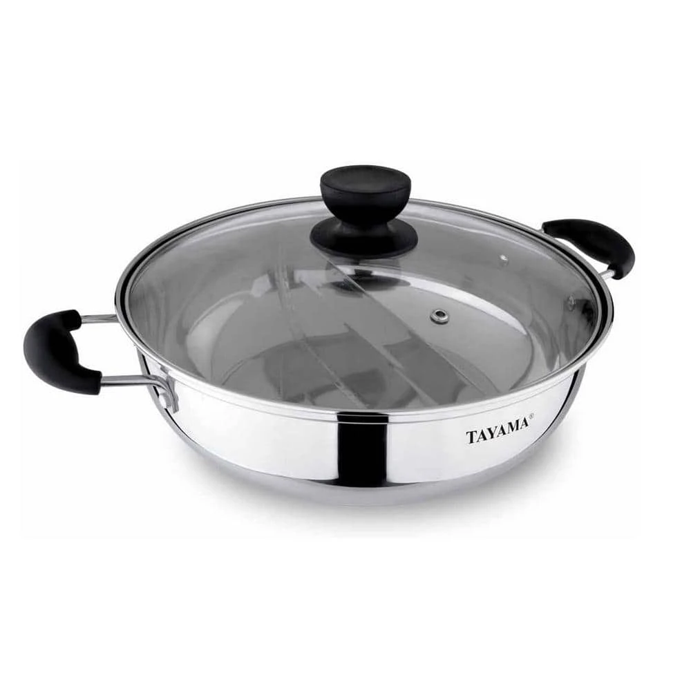 11 in./28 cm 4 qt. Stainless Steel Shabu Hot Pot with Divider and 3-Ladles by Tayama - Image 3