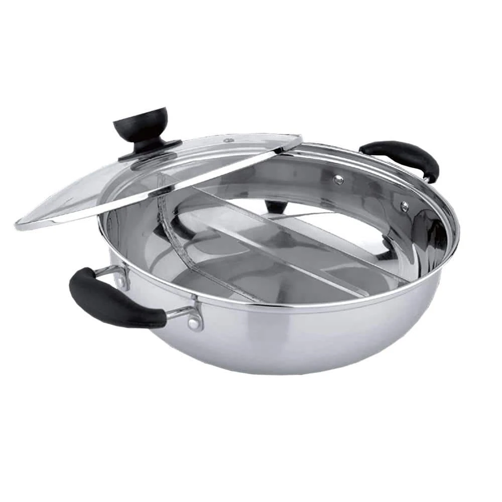 11 in./28 cm 4 qt. Stainless Steel Shabu Hot Pot with Divider and 3-Ladles by Tayama - Image 2