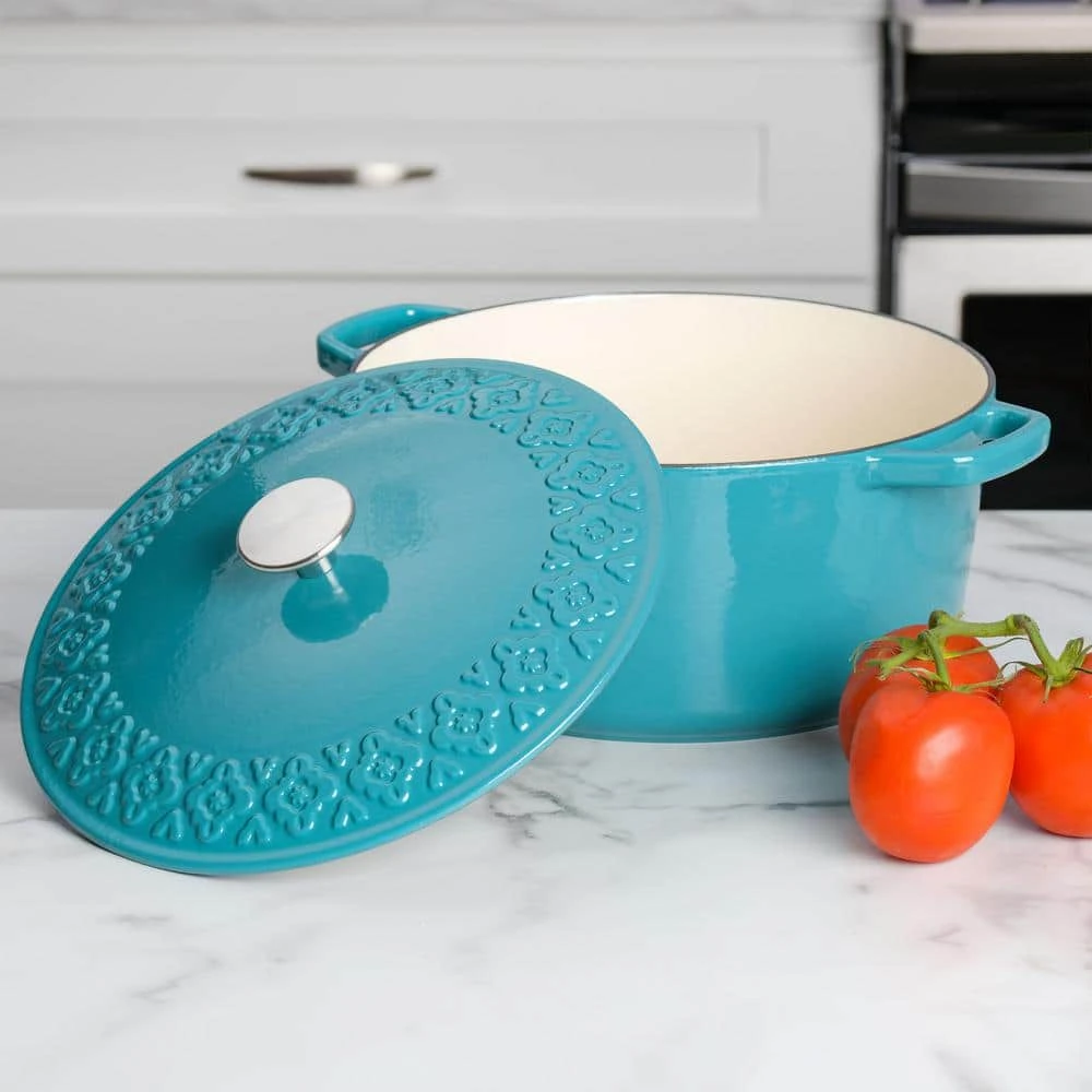 Savory Saffron 6 qt. Enameled Cast Iron Dutch Oven with Lid in Teal by Spice BY TIA MOWRY - Image 2