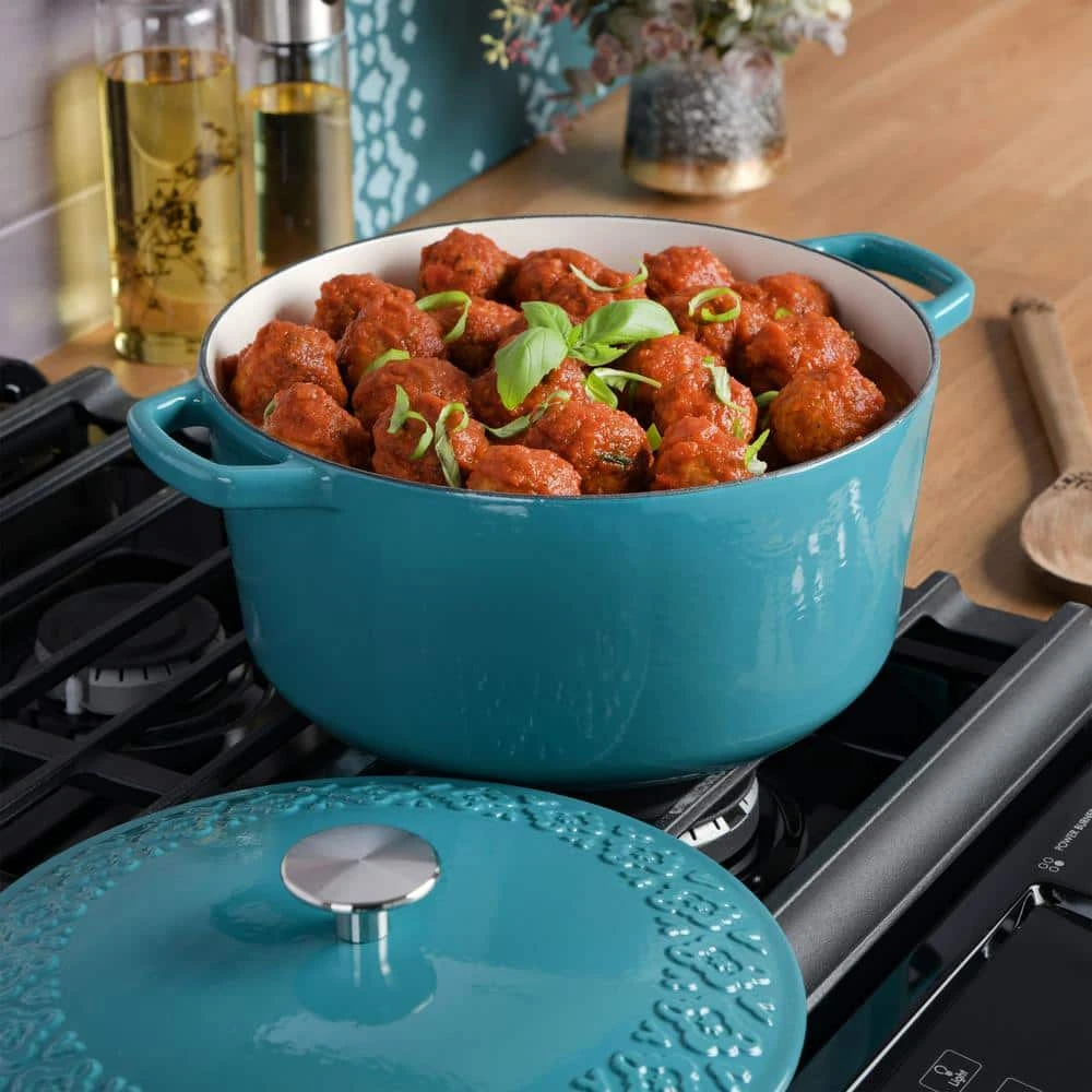 Savory Saffron 6 qt. Enameled Cast Iron Dutch Oven with Lid in Teal by Spice BY TIA MOWRY - Image 10