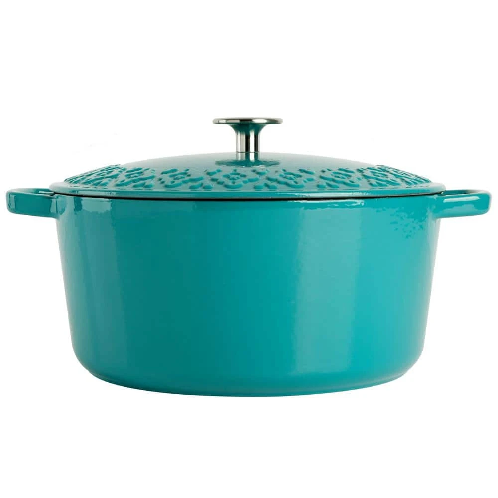Savory Saffron 6 qt. Enameled Cast Iron Dutch Oven with Lid in Teal by Spice BY TIA MOWRY - Image 5