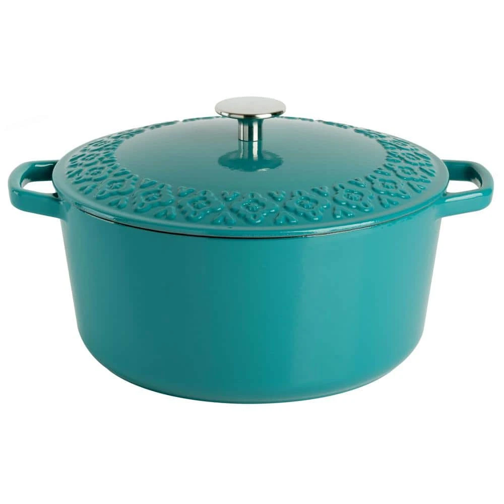 Savory Saffron 6 qt. Enameled Cast Iron Dutch Oven with Lid in Teal by Spice BY TIA MOWRY