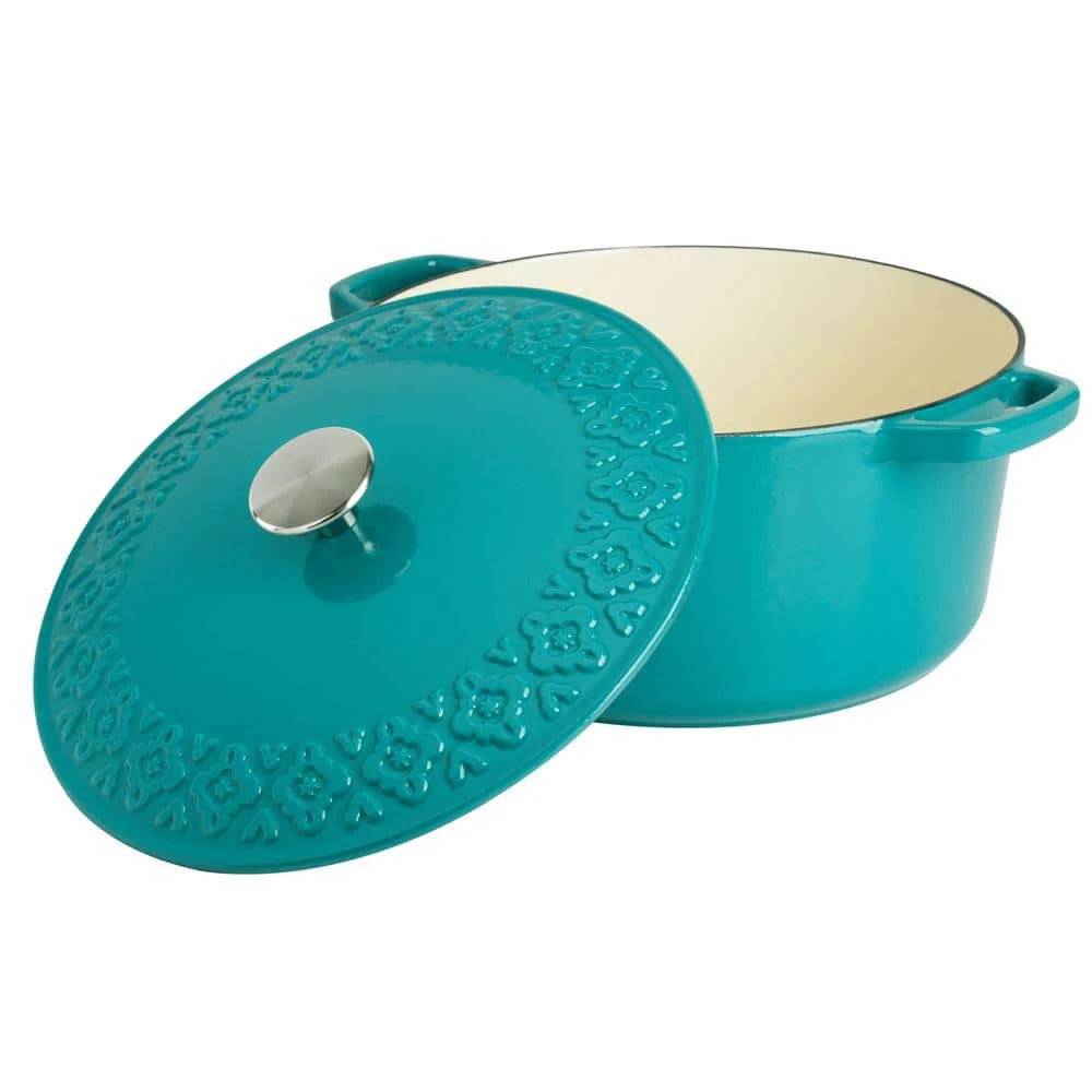 Savory Saffron 6 qt. Enameled Cast Iron Dutch Oven with Lid in Teal by Spice BY TIA MOWRY - Image 4