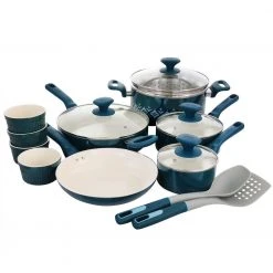 Savory Saffron 16-Piece Ceramic Nonstick Cookware Set in Teal by Spice BY TIA MOWRY