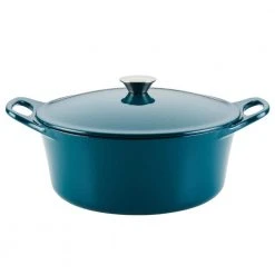 5 qt. Round Teal Enameled Cast Iron Dutch Oven with Lid by Rachael Ray