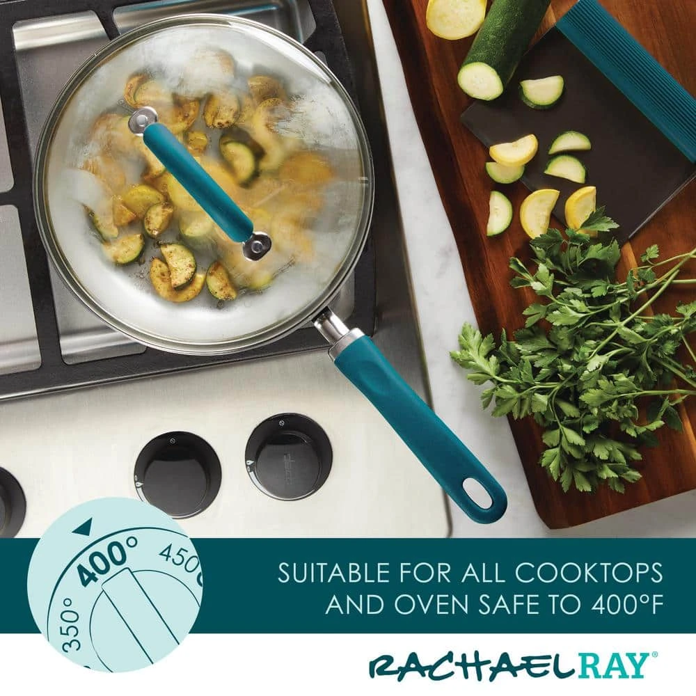 10 in. Aluminum Nonstick Skillet Create Delicious in Teal Shimmer with Glass Lid by Rachael Ray - Image 5