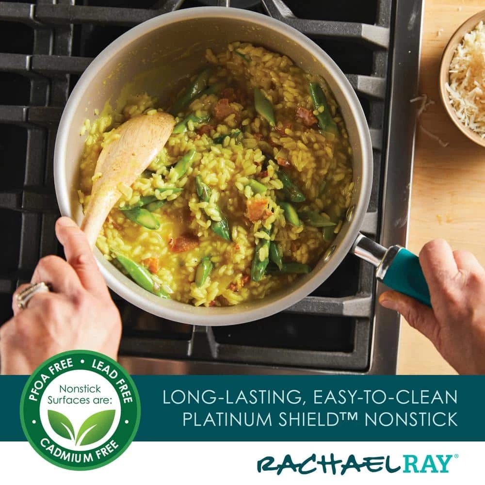 10 in. Aluminum Nonstick Skillet Create Delicious in Teal Shimmer with Glass Lid by Rachael Ray - Image 6