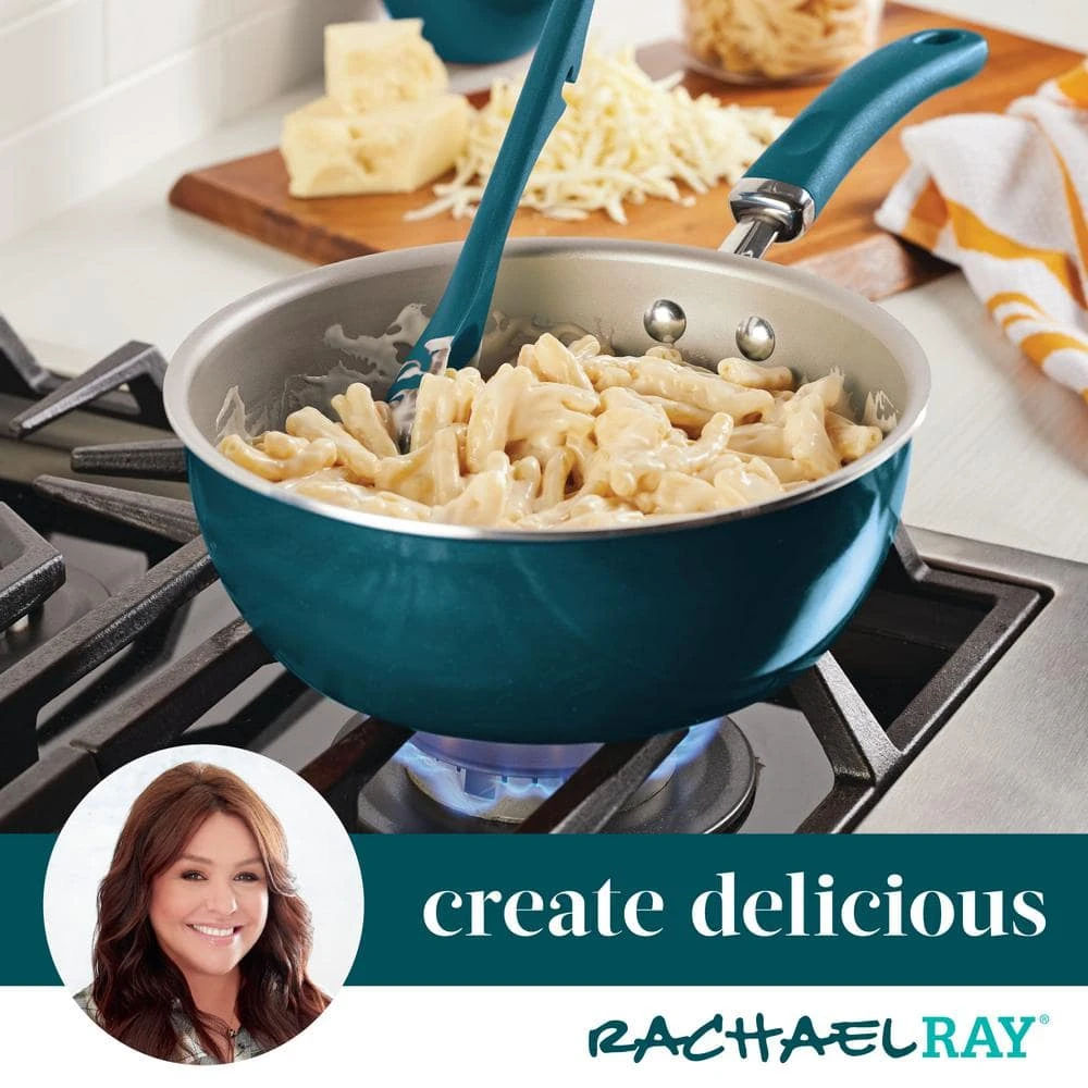 10 in. Aluminum Nonstick Skillet Create Delicious in Teal Shimmer with Glass Lid by Rachael Ray - Image 4