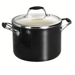 Gourmet Ceramica Deluxe 6 qt. Aluminum Ceramic Nonstick Stock Pot in Metallic Black with Glass Lid by Tramontina