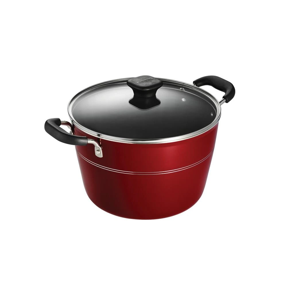 Sicilia 8 qt. Aluminum Nonstick Covered Stock Pot in Raspberry by Tramontina