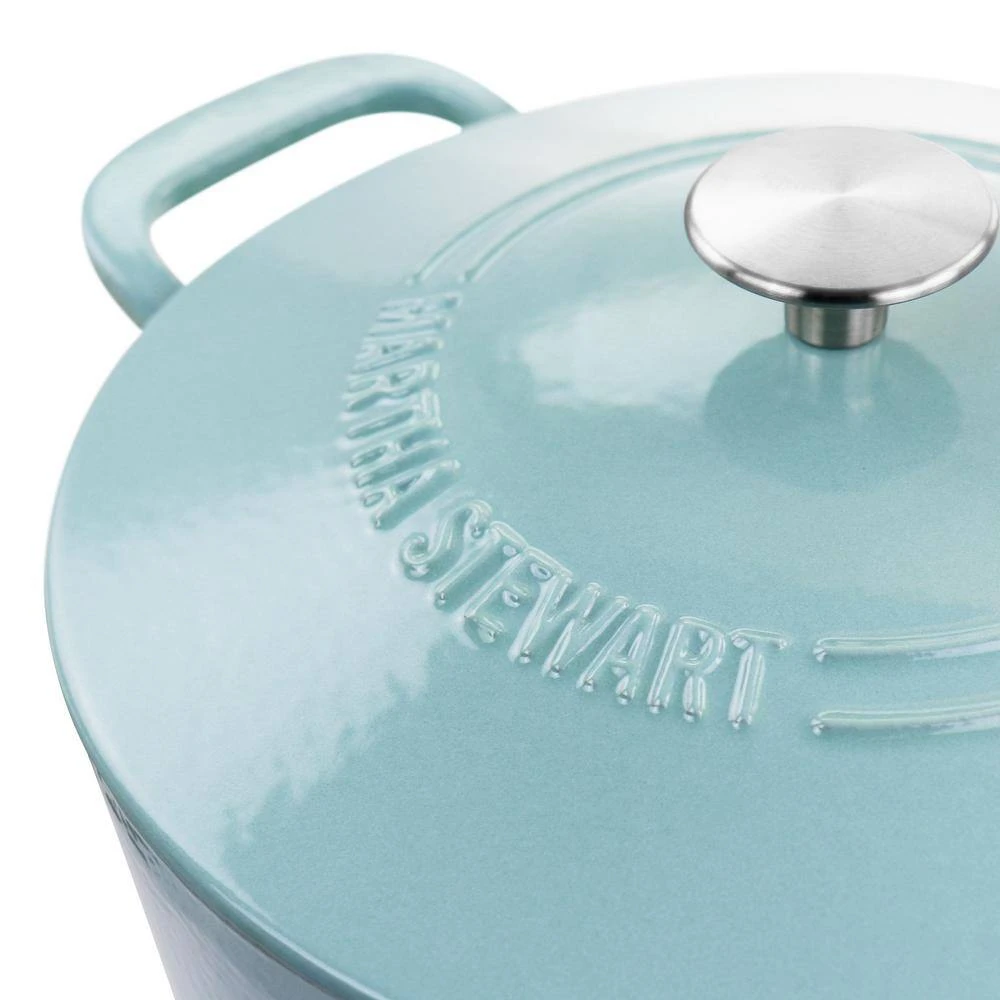7 qt. Round Turquoise Enameled Cast Iron Dutch Oven with Lid by MARTHA STEWART - Image 5