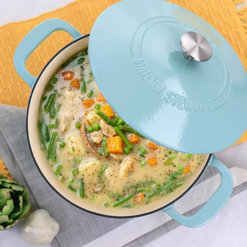 7 qt. Round Turquoise Enameled Cast Iron Dutch Oven with Lid by MARTHA STEWART - Image 7