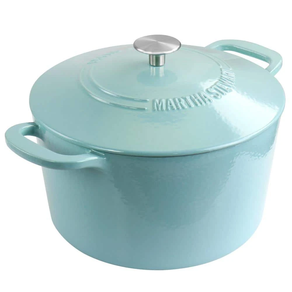 7 qt. Round Turquoise Enameled Cast Iron Dutch Oven with Lid by MARTHA STEWART - Image 2