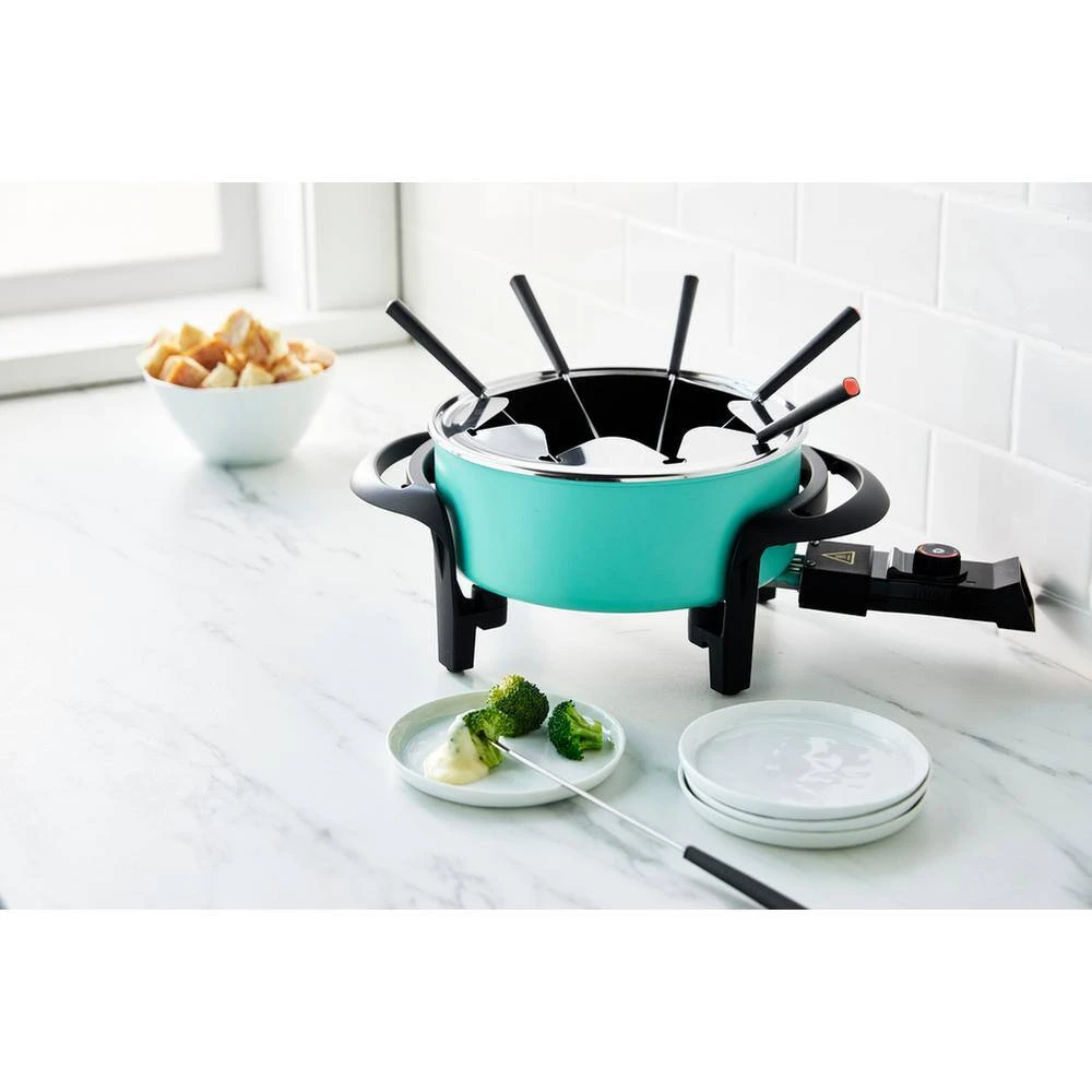 3 qt. Turquoise Ceramic Non-Stick Multi-Use Fondue Pot Set with 8-Fondue Forks by GreenLife - Image 7