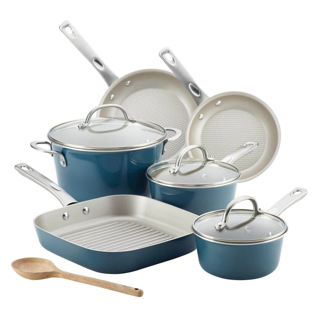 Ayesha Home Collection Porcelain Enamel Nonstick Cookware Set, 10-Piece, Twilight Teal by Ayesha Curry