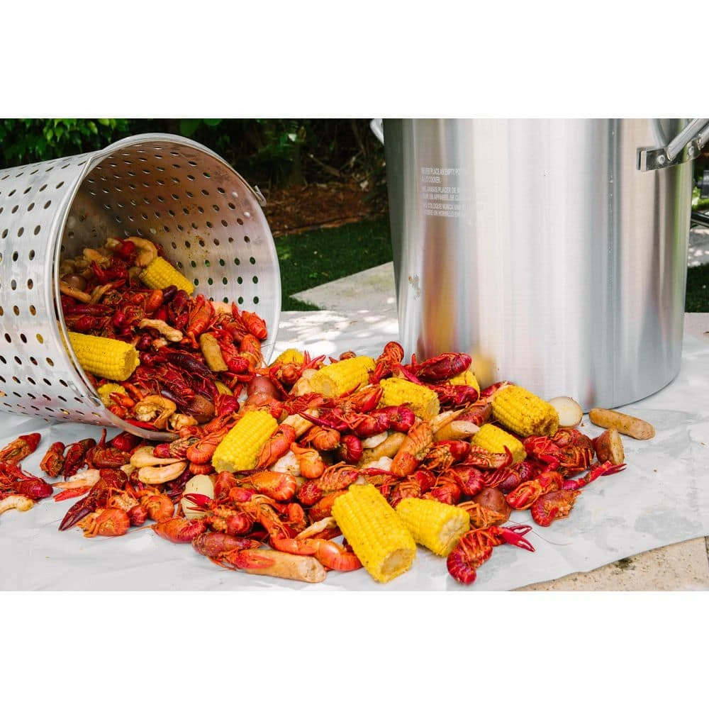 52 qt. Aluminum Cooking Stock Pot with Basket for Steaming Tamales Seafood Crawfish Boiler with Lid by Unbranded - Image 4