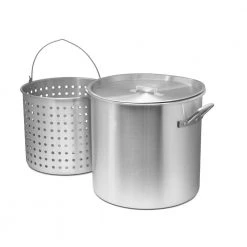 64 qt. Aluminum Cooking Stock Pot with Basket for Steaming Tamales Seafood Crawfish Boiler with Lid by Unbranded