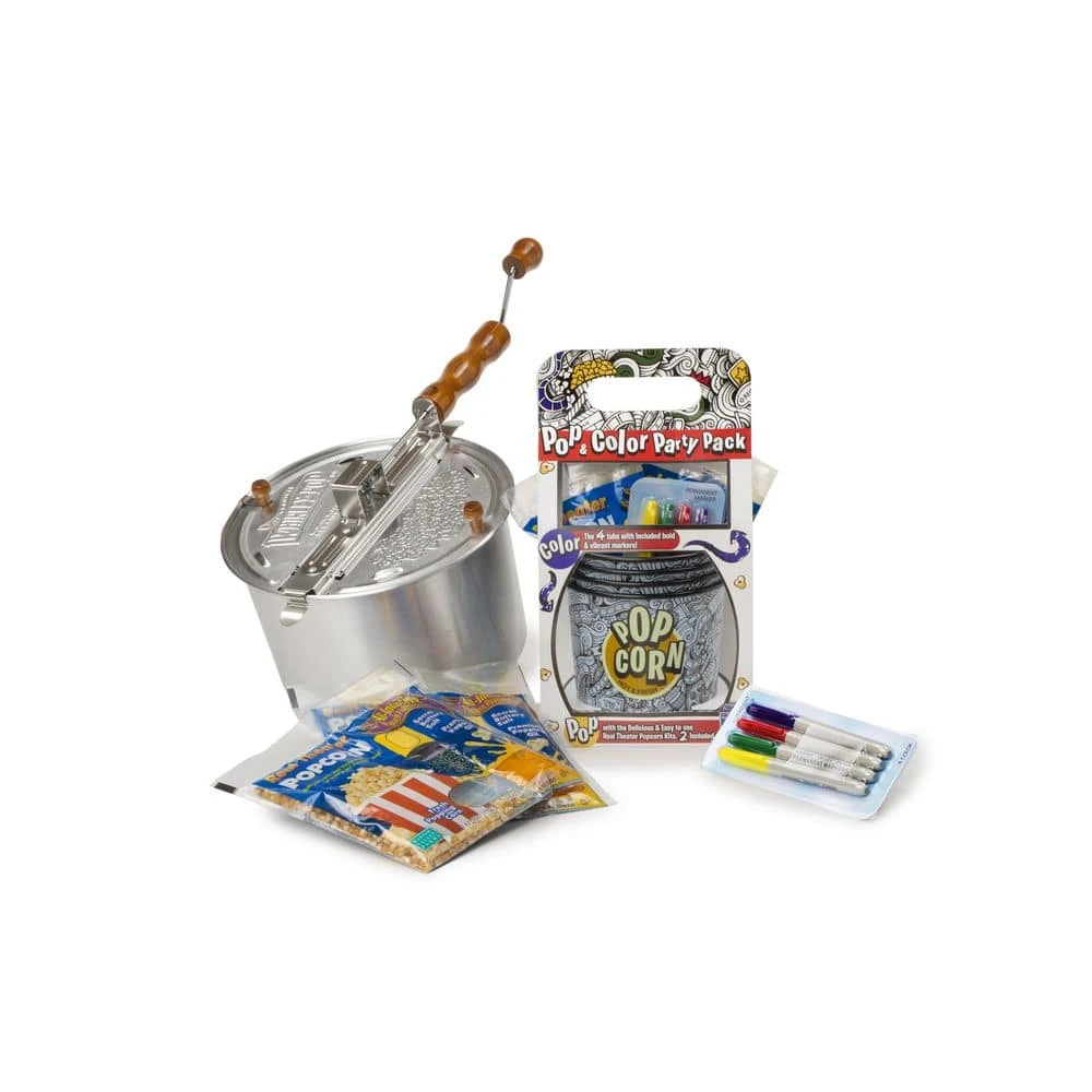 6 qt. Aluminum Stovetop Popcorn Popper with Pop and Color Party Pack by Wabash Valley Farms