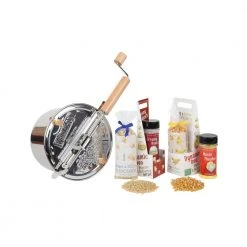 7-Piece Stainless Steel Silver Stovetop Popcorn Popper Set with Farm Fresh Popcorn and Toppings by Whirley Pop