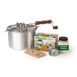 4-Piece Aluminum Silver Stovetop Popcorn Popper Set with DIY Organic Popcorn Kit by Whirley Pop